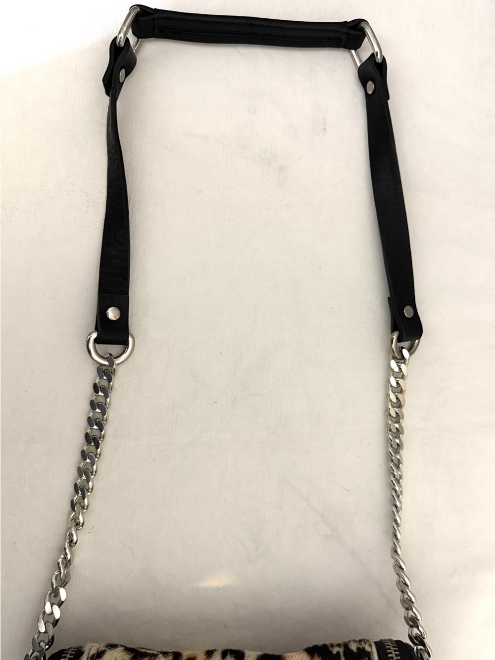 Zara Basic Hair on Hide Leather Black Cream Leopard Print Cowhide Crossbody Bag - Picture 11 of 16